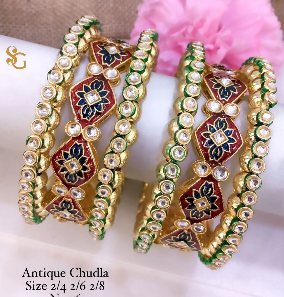 Antique Designer Premium Quality Brass High Gold Chudla/Bangles Set-81297