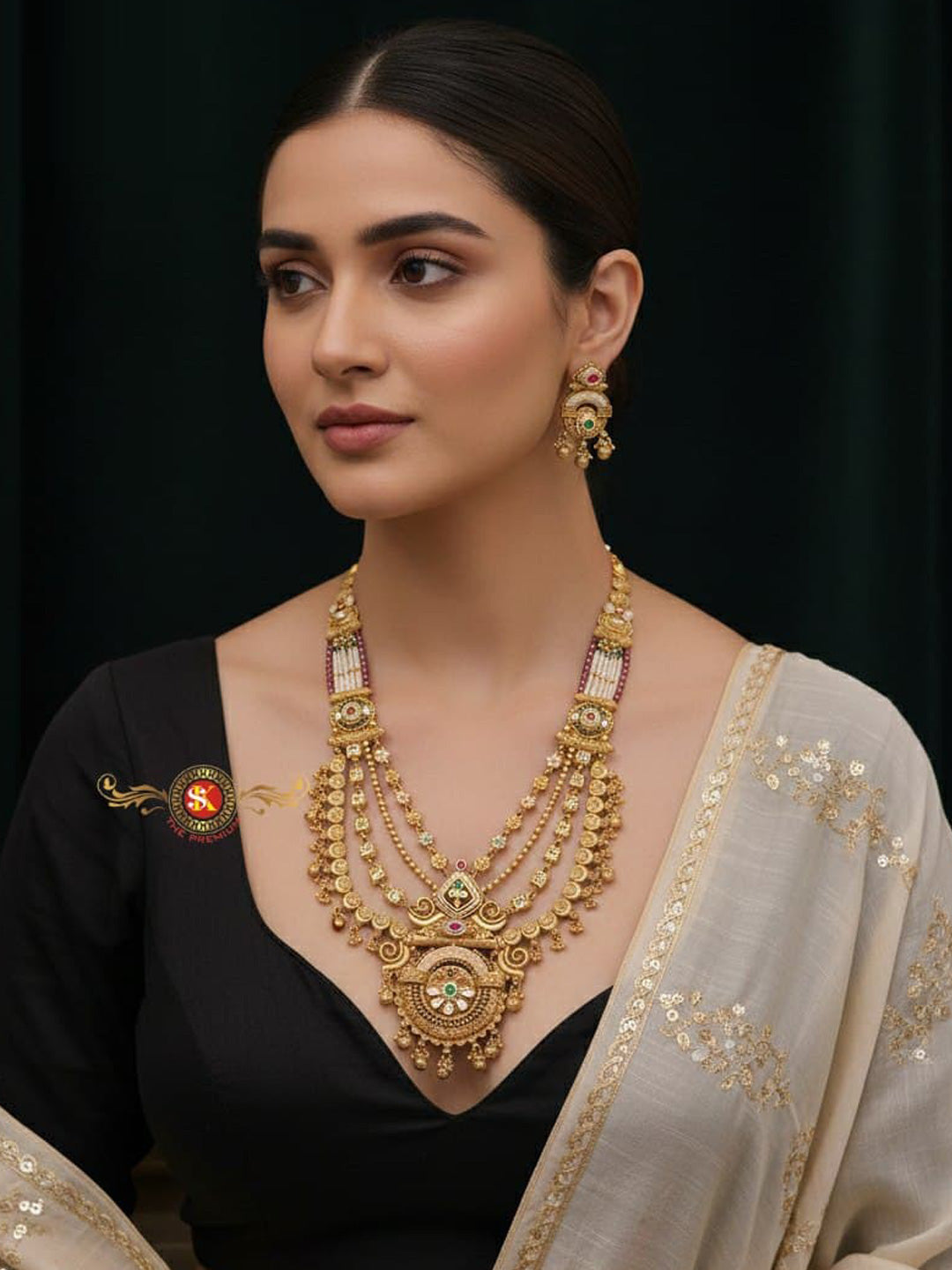 Women Antique Brass Kundan Rani Haar Necklace Jewelry Set -20224