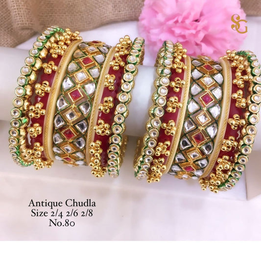 Antique Designer Premium Quality Brass High Gold Chudla/Bangles Set-81298