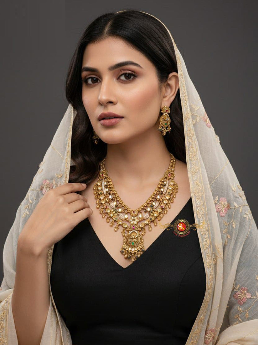 Women Antique Brass Kundan Rani Haar Necklace Jewelry Set -20225