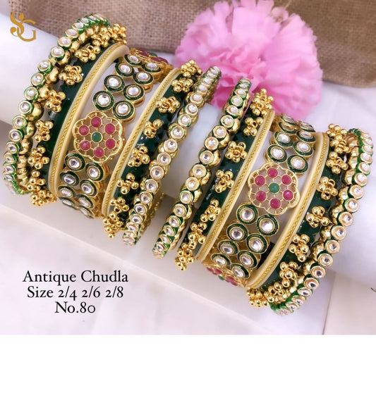 Antique Designer Premium Quality Brass High Gold Chudla/Bangles Set-81299