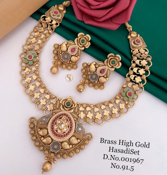 Antique Brass High Gold Combo Jewellery Set-81230