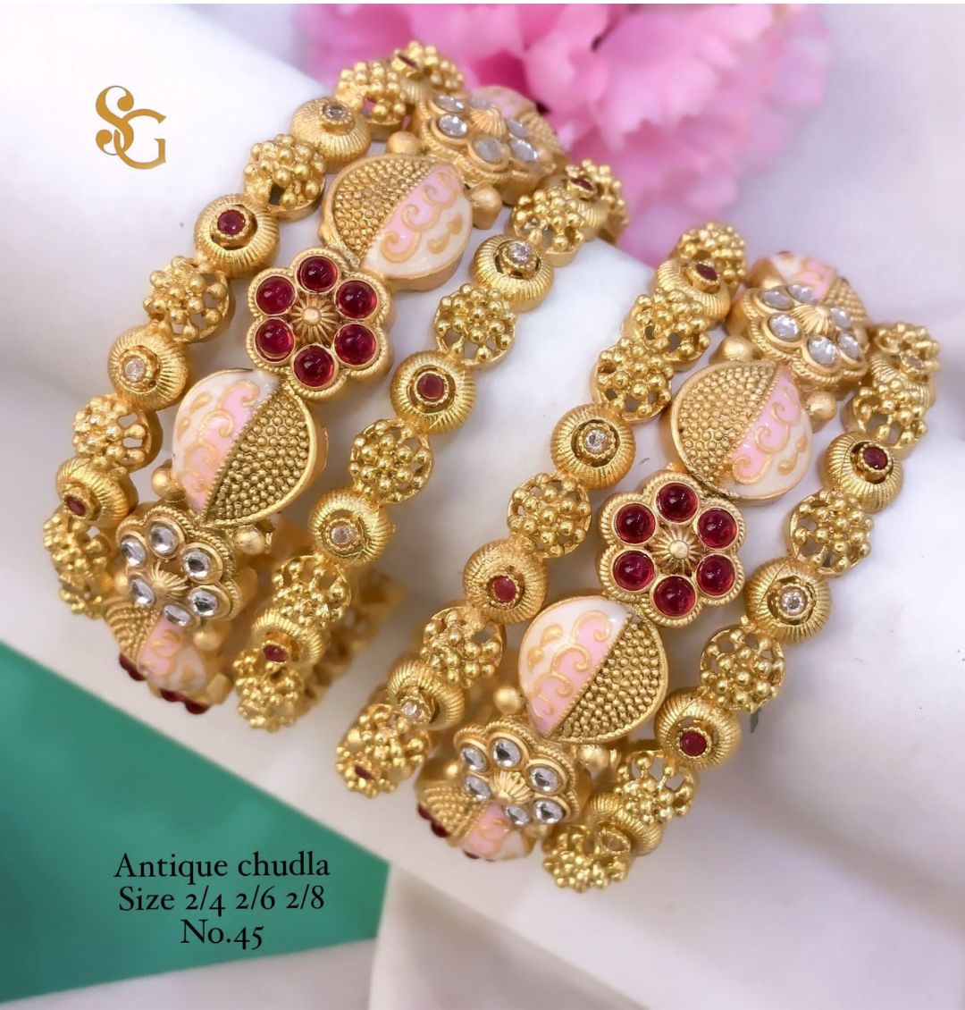 Antique Designer Premium Quality Brass High Gold Chudla/Bangles Set-81300