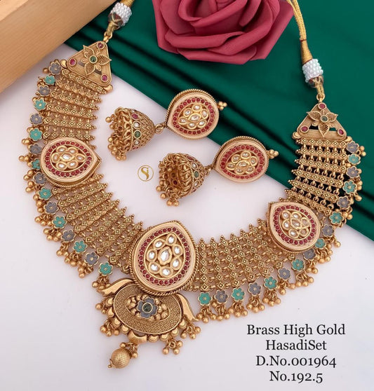 Antique Brass High Gold Combo Jewellery Set-81231