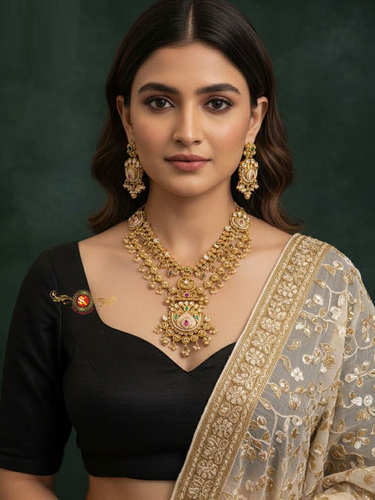Women Antique Brass Kundan Rani Haar Necklace Jewelry Set -20228