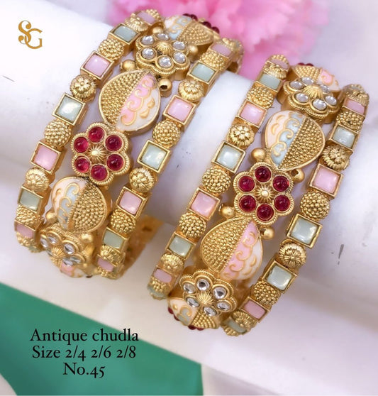 Antique Designer Premium Quality Brass High Gold Chudla/Bangles Set-81302