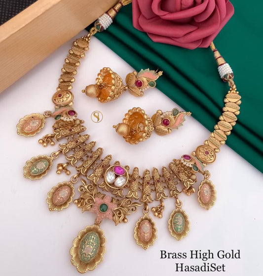 Antique Brass High Gold Combo Jewellery Set-81233