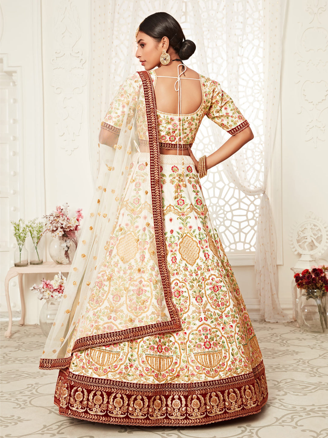 Art Silk Bridal Lehenga with Embroidered work in Off White color-82117