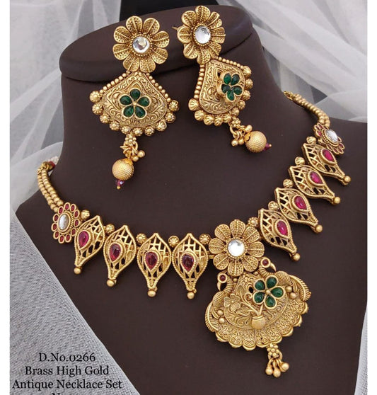 Antique Brass High Gold Combo Jewellery Set-81473