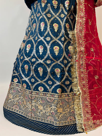 Upada Silk Traditional Wedding Rajputi Poshak with Jari Work In Blue color-61118