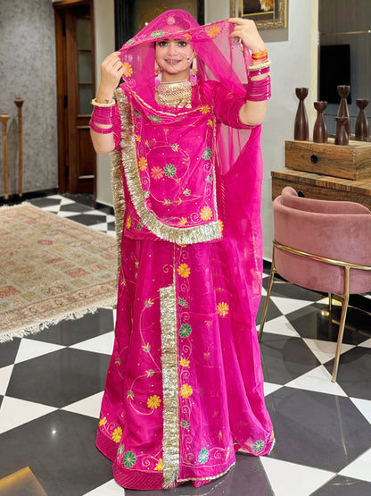 Upada Silk PartyWear festive Hand Pating kasab work Rajputi Poshak In Pink Colour-61114