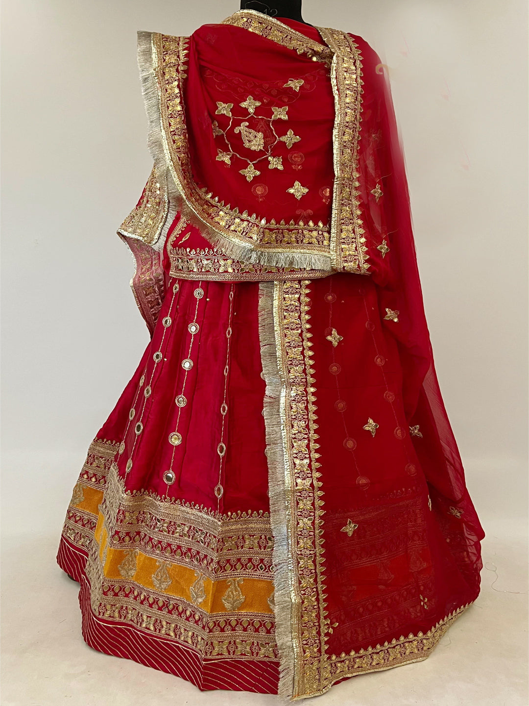 24 Kali Full Gher Satin Traditional Rajputi Poshak with Codding Work In Red color-91048