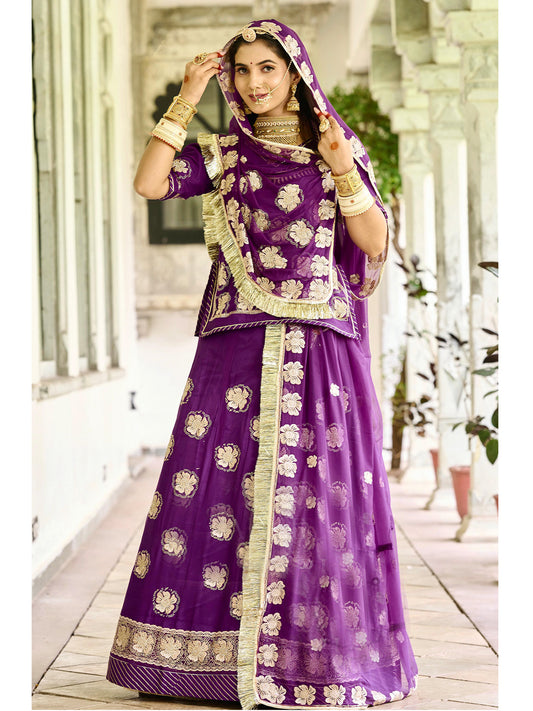 Humarahi Pure Wedding Traditional Rajputi Poshak with Barik kasab Work In Purple Color-61113