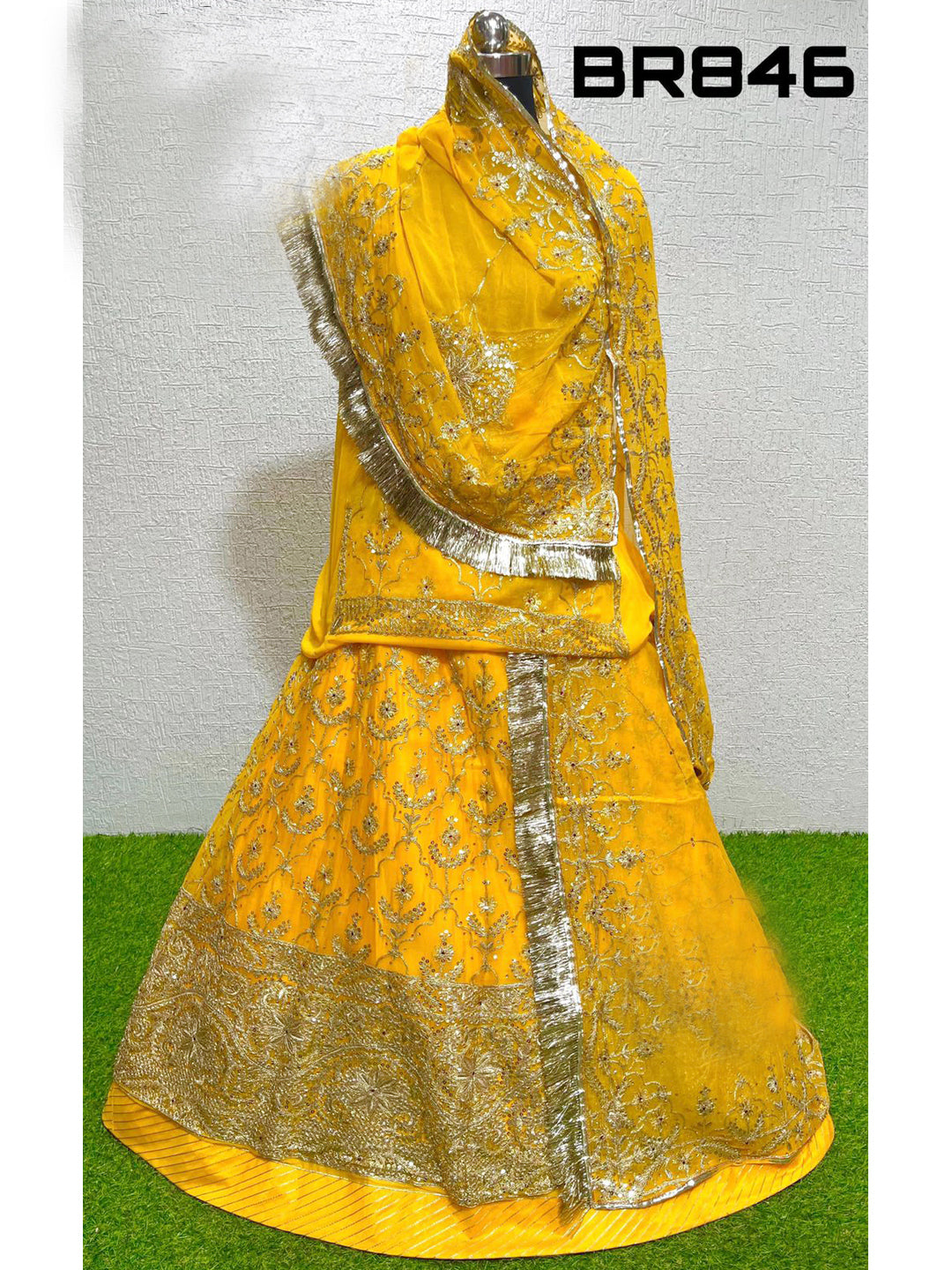 Zari Work Humrahi Pure Rajputi Poshak In Yellow Color-60945