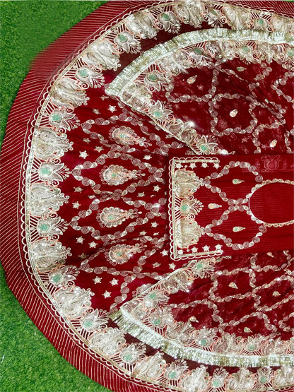 4 Meter Full Gher Humrahi Pure Wedding Party Wear Traditional Rajputi Poshak with Pittan work In maroon color-82127