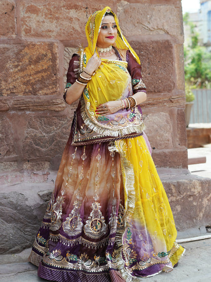 Heavy Gold Crush Shaded 16 Kali Premium quality Wedding Sangeet Rajputi Poshak-91430