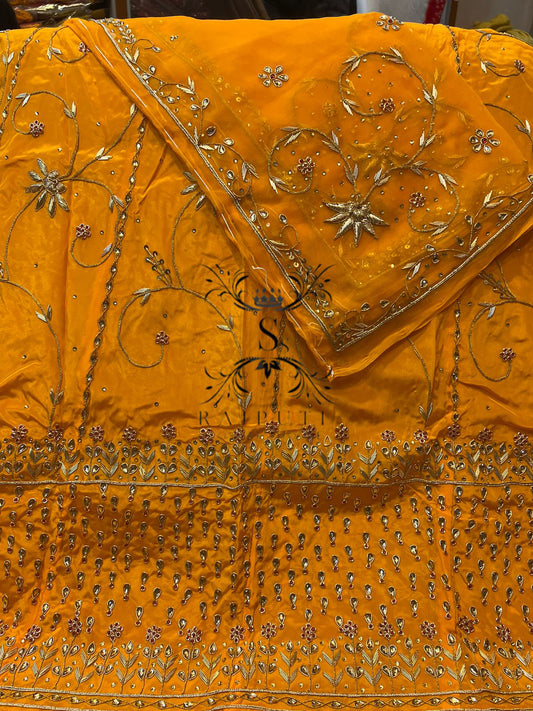 Thakurgi Pure Bridal wedding dabka jardoji  hand work Rajputi Poshak In Yellow Color-81959