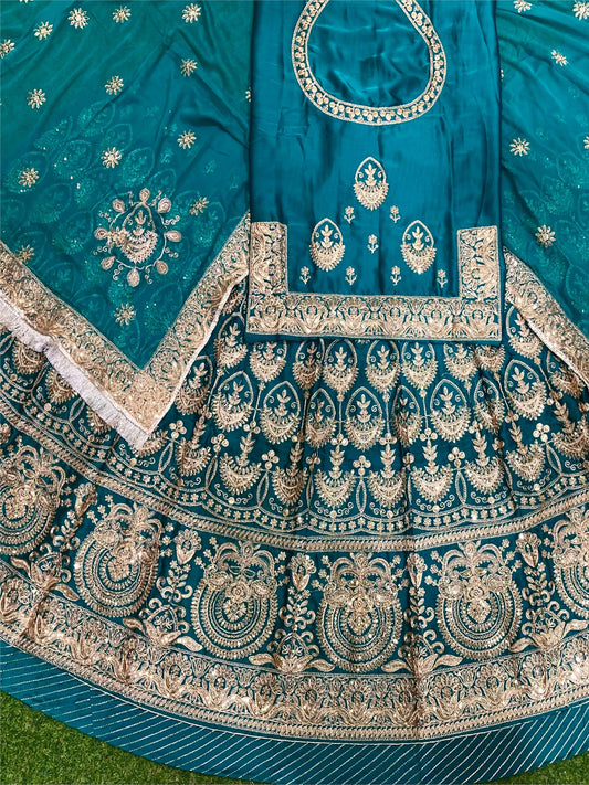 Bamber Satin Wedding Party Wear Traditional Rajputi Poshak with Zari work In Blue color-82135