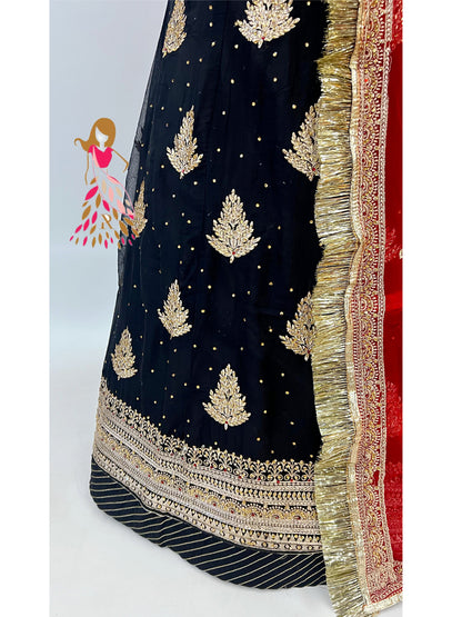 Hamrahi Pure Wedding Zari Diamond Work Bridal Rajputi Poshak In Red and Black Colour-82144