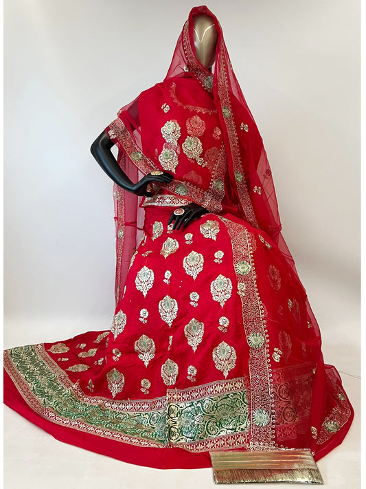 10 Kali Thakurji Pure Receiption Rajputi Poshak with Chanderi Work in Red color-91379