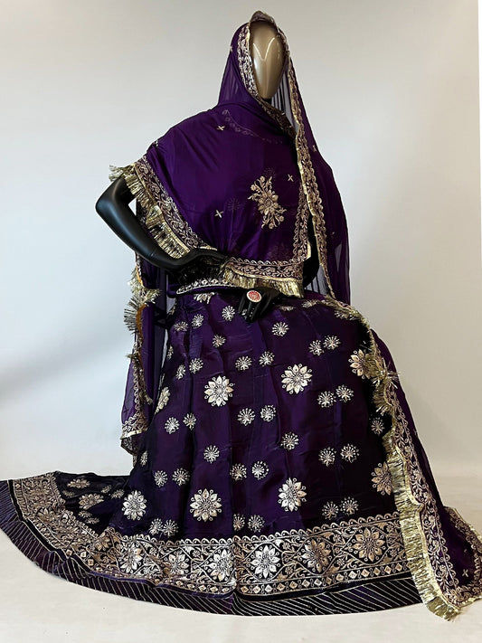 10 Kali Jimmi Choo Receiption Wedding Rajputi Poshak with Serski Work in Purple color-91414