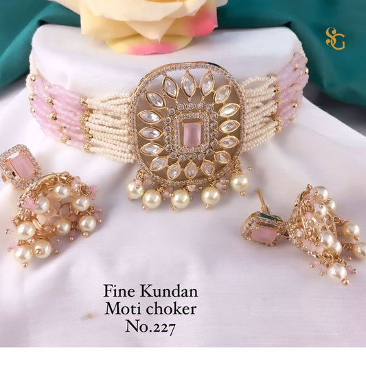 Women High Quality Moti Kundan Choker Jewellery Set-81427