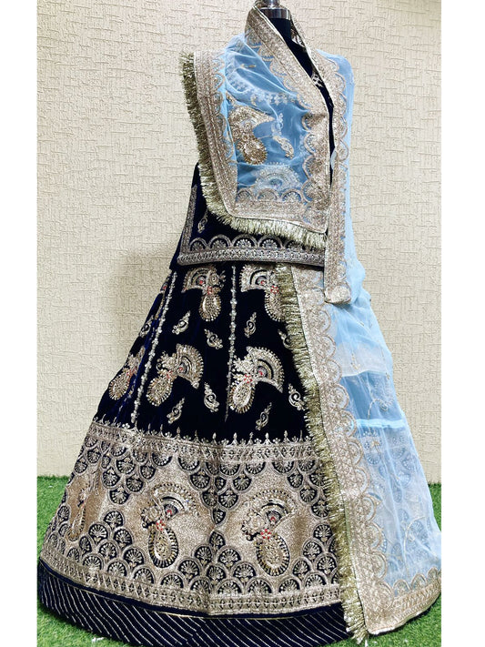 Velvet Humrahi Pure Wedding Sangeet Sequence work Rajputi Poshak In Black Colour-61018