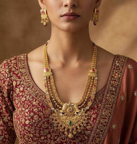 Rani Haar Brass High Gold Antique Jewellery Set-20159
