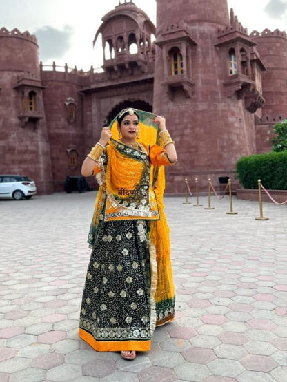 Green Yellow Humrahi Pure Haldi Sangeet Rajputi Poshak