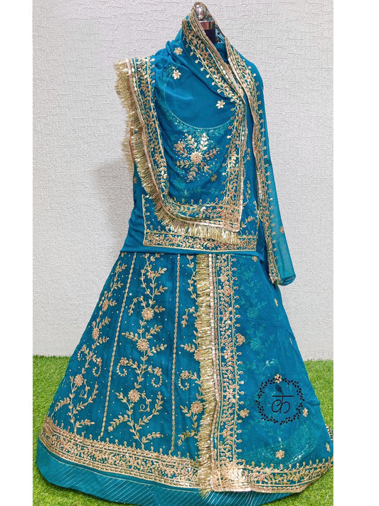 Humarai Pure Bridal wedding Gotta Patti work Rajputi Poshak In turquoise Color-811000