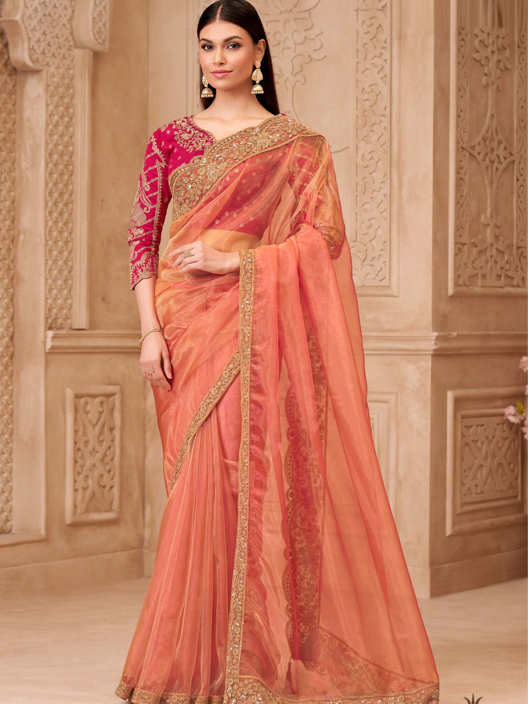 Gold Sparkle Georgette silk with  Embroidered Saree-32004