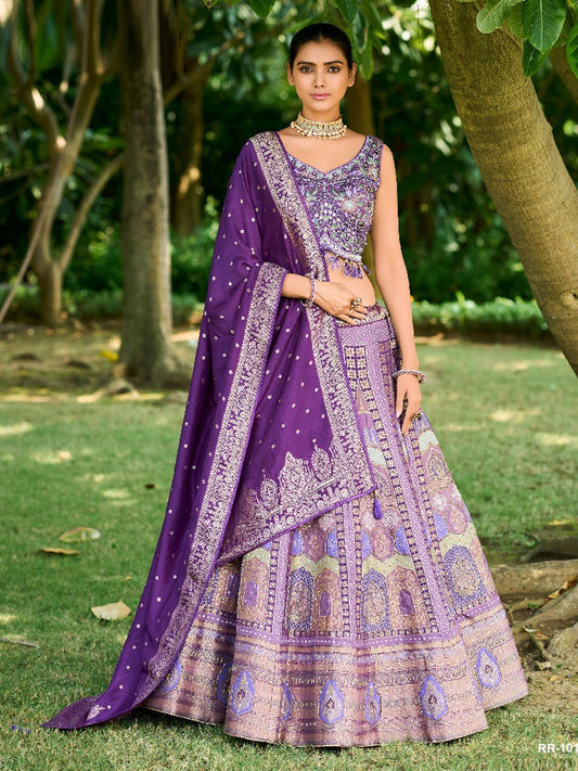 Embroidered Silk Bridal Lehenga in Purple color-81807