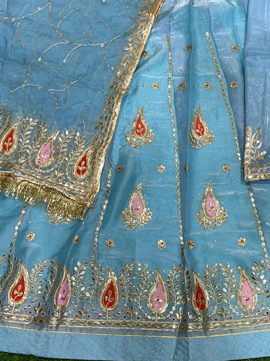 Gota patti Tissue Pure Premium quality Rajputi Poshak in light Blue color-91312