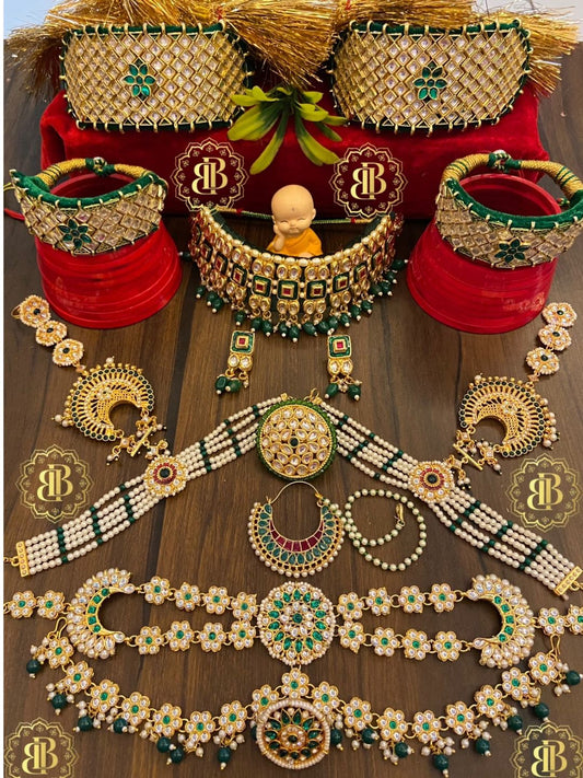 Rajwadi Kundan Gold Jewellery Rajputi Combo Set-30957