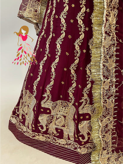 12 Kali Humarai pure Wedding Sangeet Premium quality Rajputi Poshak In Maroon Color-81633