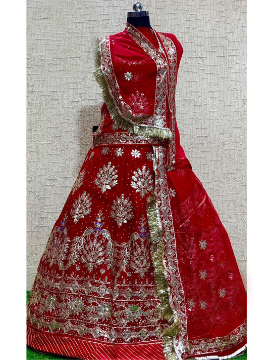 Humrahi Pure Wedding Traditional Rajputi Poshak with Barik Gotta Patti Work In Red color-82031