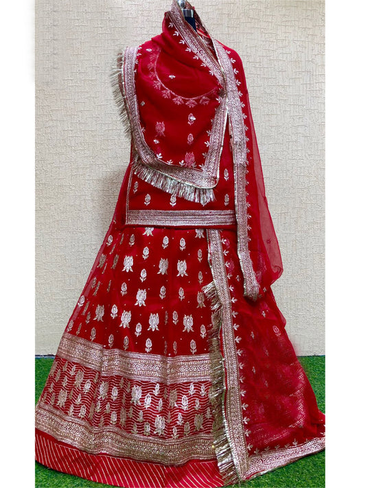 Half Pure Festive Zari Work Rajputi Poshak In Red Colour-60995