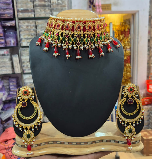 Macro Polish Kundan light weight Rajputi Neclace Set-91218