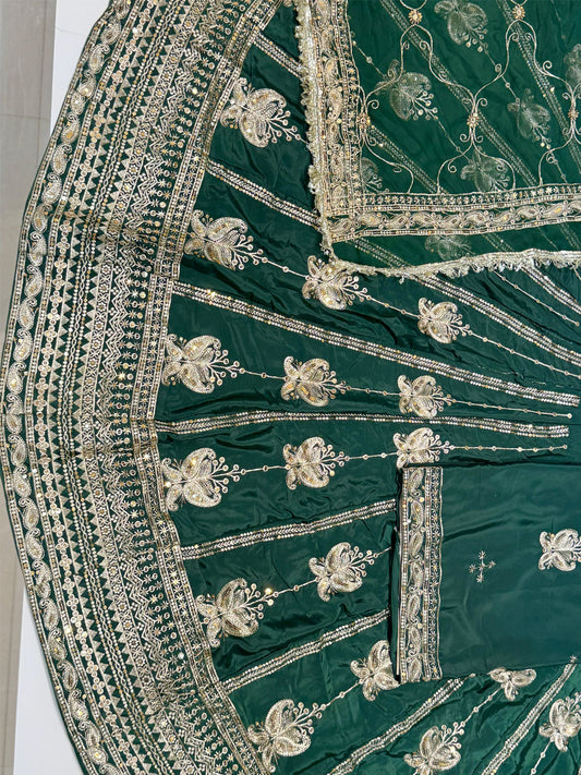 8 Meter Heavy Silk Crape Wedding Sangeet Rajputi Poshak with Jari Sequence Work-91317