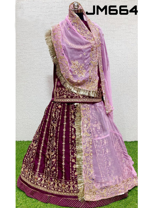 Blooming Jimichu wedding Sangeet Sequence work Rajputi Poshak In Purple Color-82001