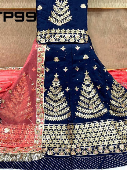 Coding Zari Upada Silk Wedding Sangeet Rajputi Poshak In Blue-61017