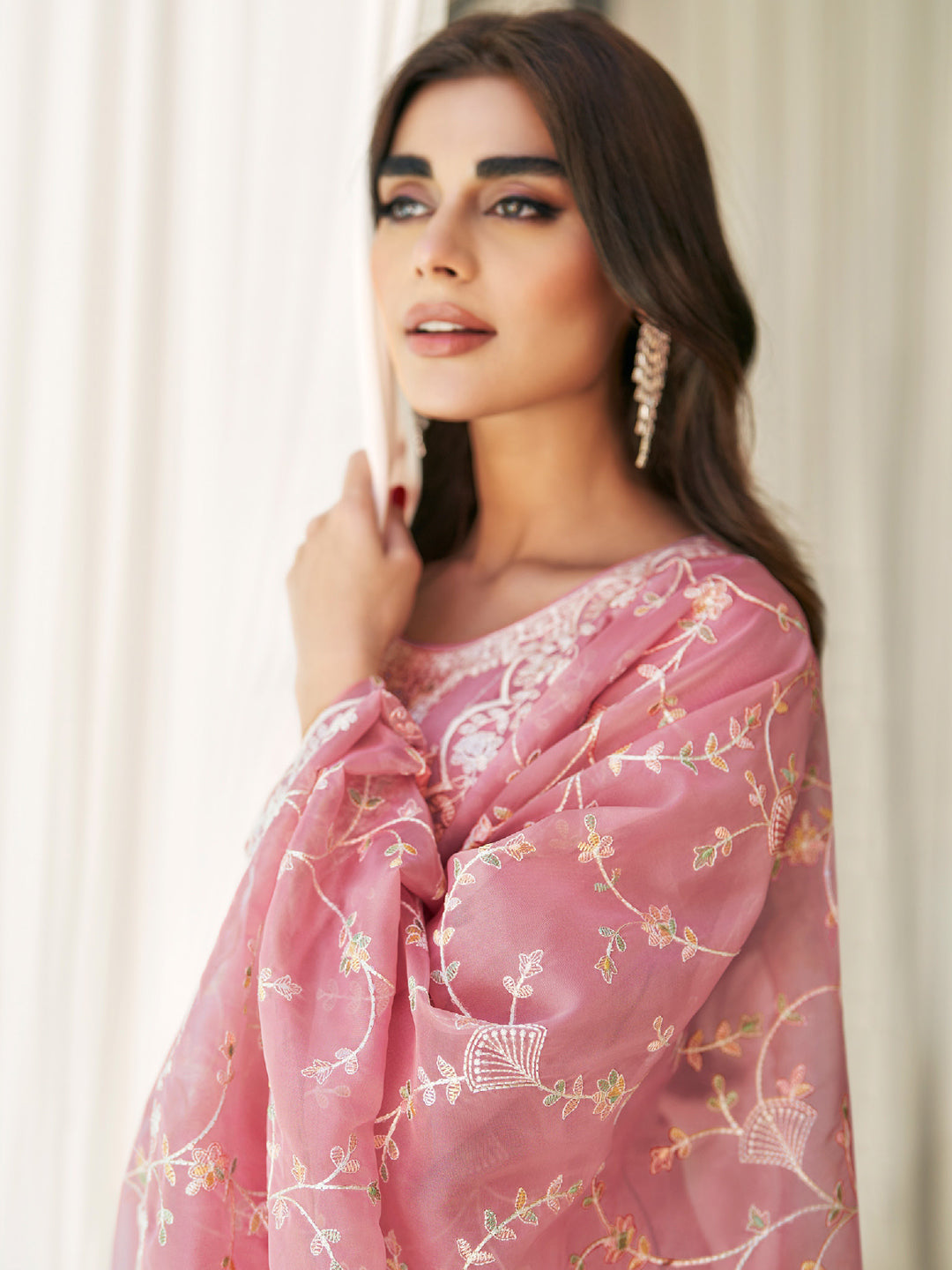 Embroidered Silk Un-Stitched Salwar Kameez in Pink Color-81594