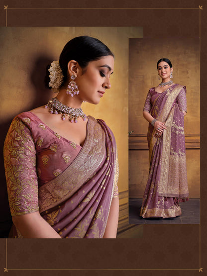 Zari Fancy Partywear South Indian wedding Saree In Purple Color-81611