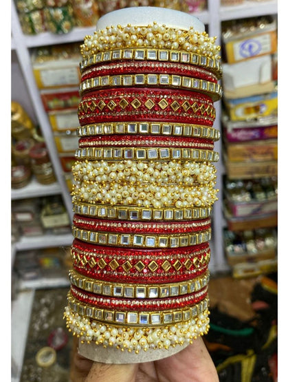 Red Gold Plated Chura Chuda Bangle Set-30904