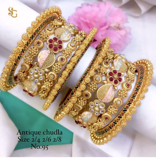 Antique Designer Premium Quality Brass High Gold Chudla/Bangles Set-81304