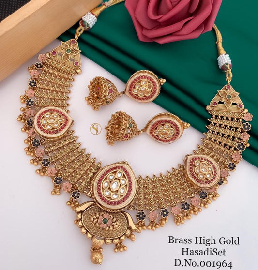 Antique Brass High Gold Combo Jewellery Set-81235