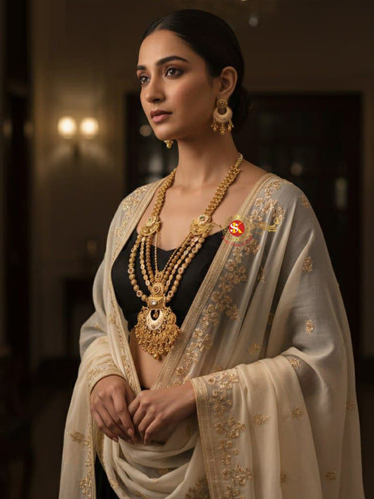 Women Antique Brass Kundan Rani Haar Necklace Jewelry Set -20232