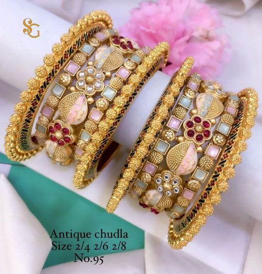 Antique Designer Premium Quality Brass High Gold Chudla/Bangles Set-81305