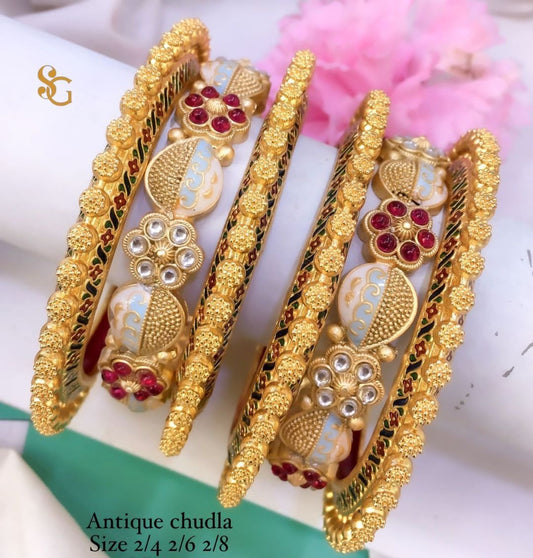 Antique Designer Premium Quality Brass High Gold Chudla/Bangles Set-81307