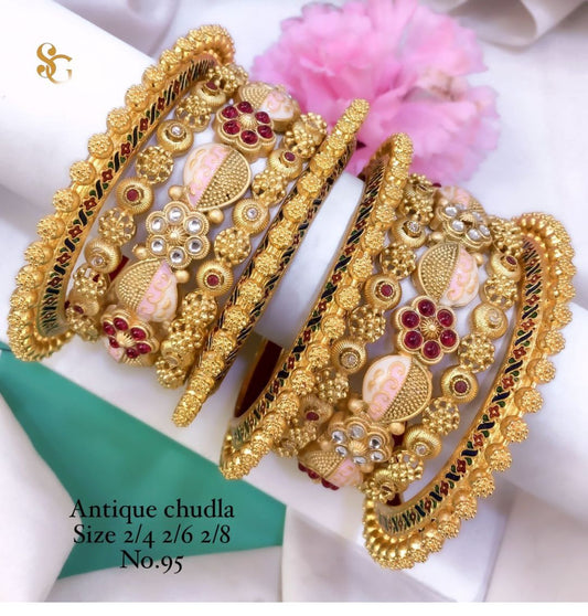 Antique Designer Premium Quality Brass High Gold Chudla/Bangles Set-81309